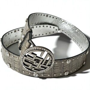 Guess Y2K Croc Embossed Faux Leather Rhinestone Belt Small